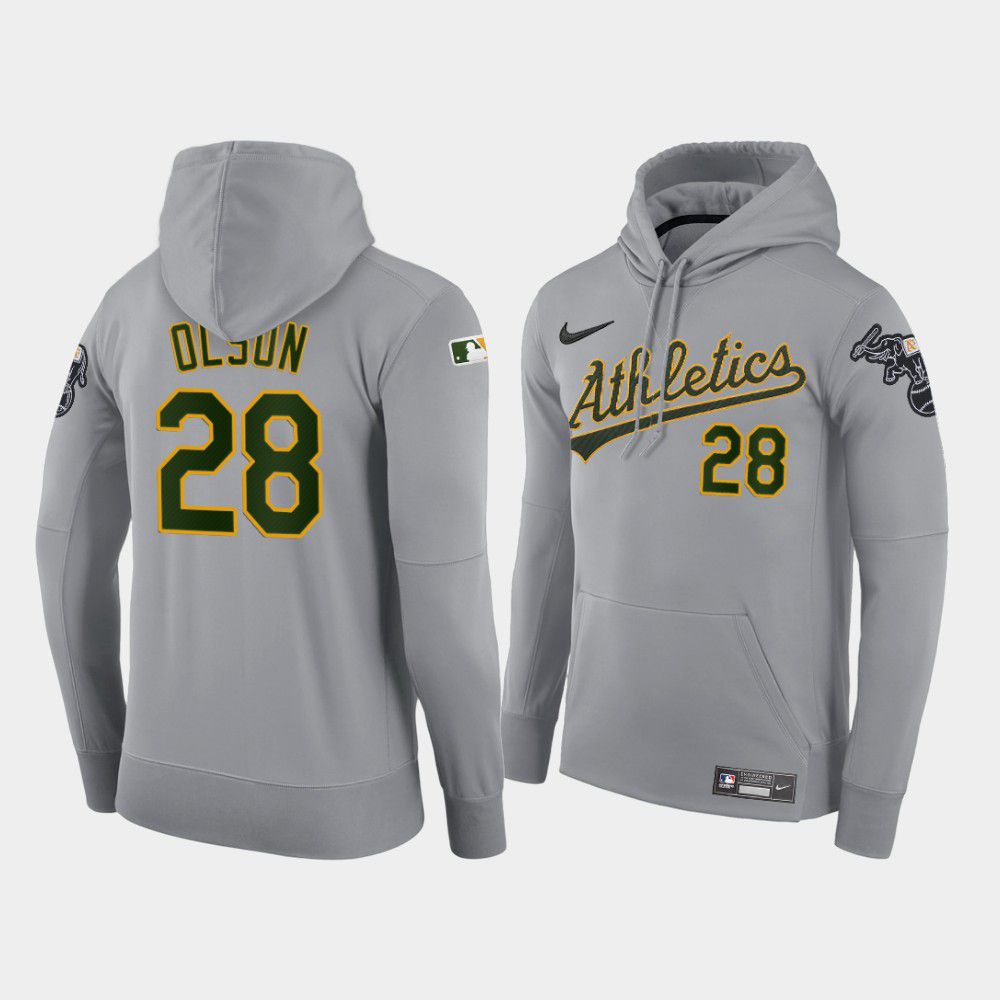 Men Oakland Athletics #28 Olson gray road hoodie 2021 MLB Nike Jerseys->oakland athletics->MLB Jersey